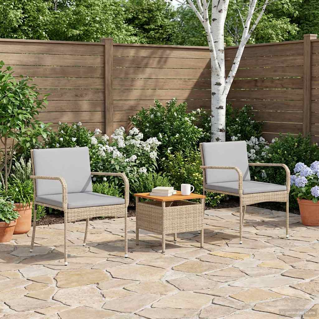 Garden Set Beige Poly Rattan