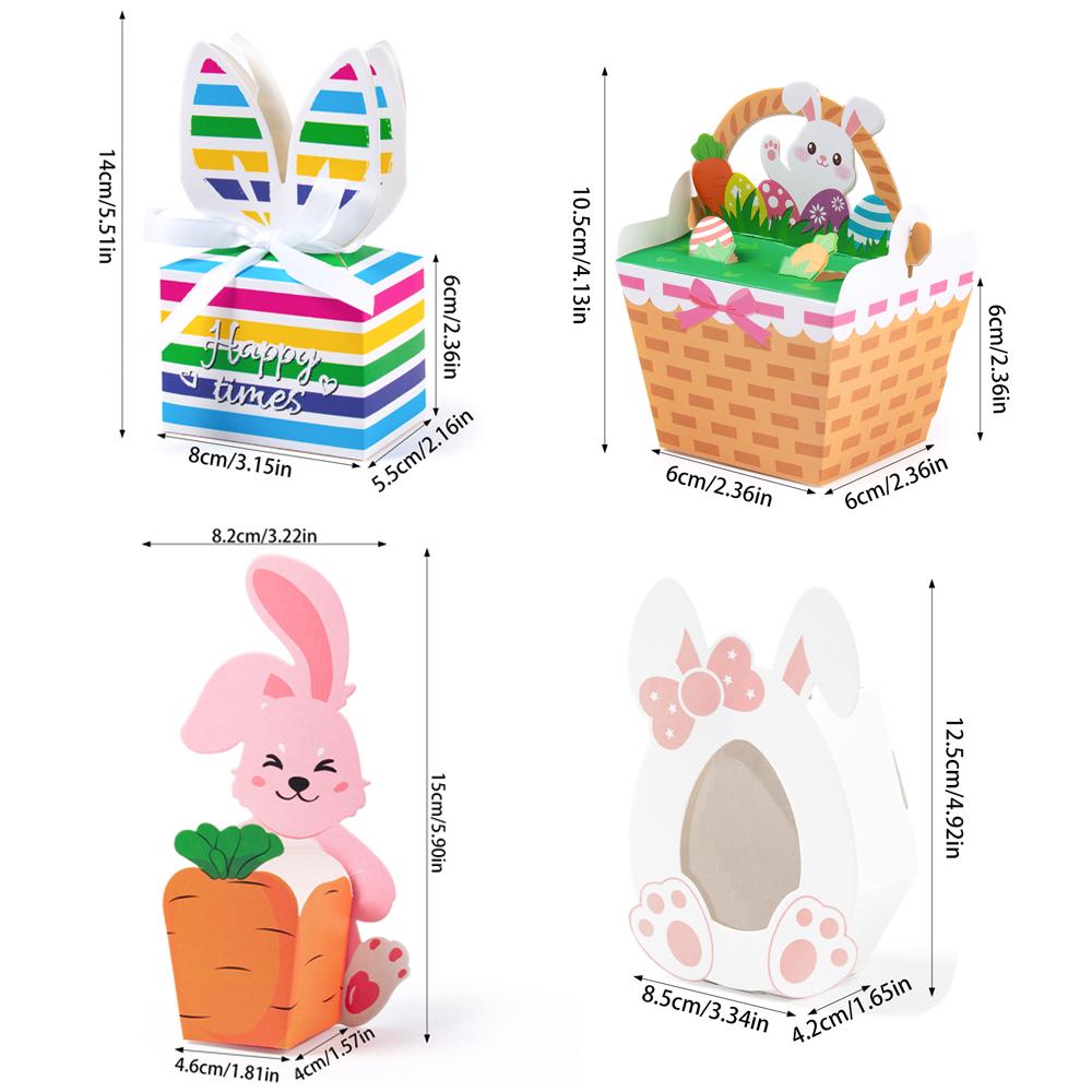 10pcs Easter Theme Rabbit Ears Egg Paper Cookie Candy Box Bunny Carrot Easter Basket Gift Packing Box Easter Party Decor Kids