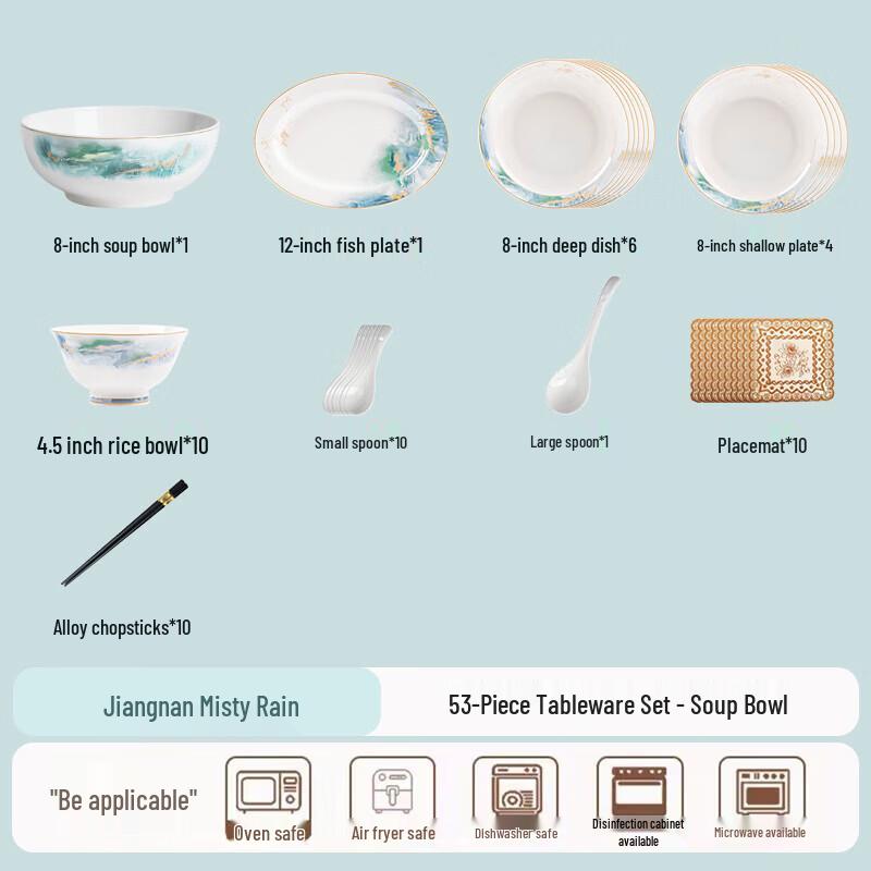 Chinese Underglaze Ceramic Dinnerware Set