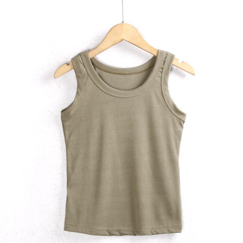 

Knitting Vest Summer New round Neck Pullover High Elasticity Silm Slim Looking Inner Match Small Shirt Outer Wear Bottoming Shirt Green coffee M/L