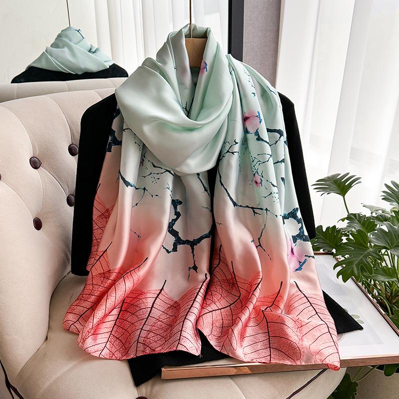 Summer Versatile Silk Scarf Premium Lijing Forging Long Scarf Travel Sunscreen Simulation Silk Flower Silk Scarf Women