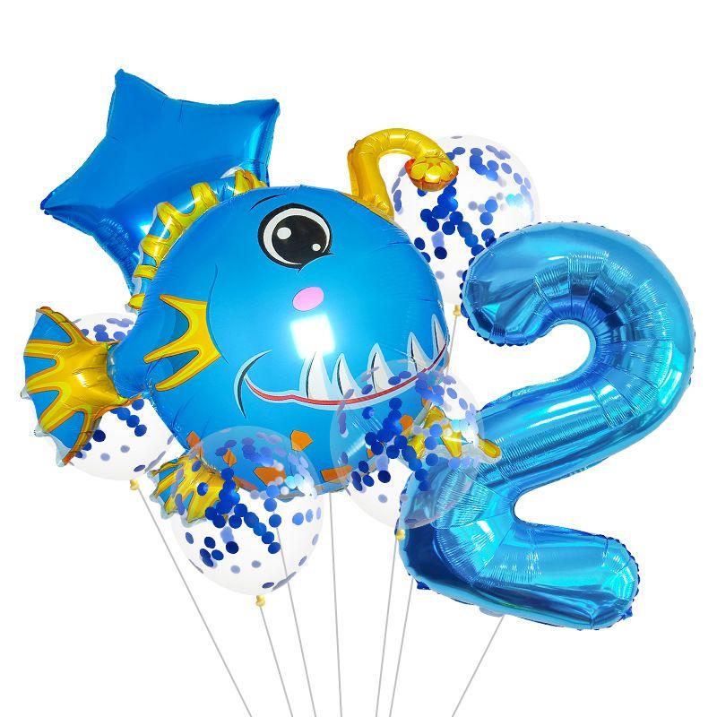 Ocean Theme Balloon Set Kids Birthday Number Balloon Decor