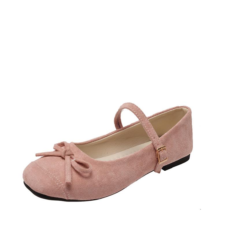 Soft-soled bow French small square head light mouth single shoes women's 2025 spring new one-word belt four-season commuting flats