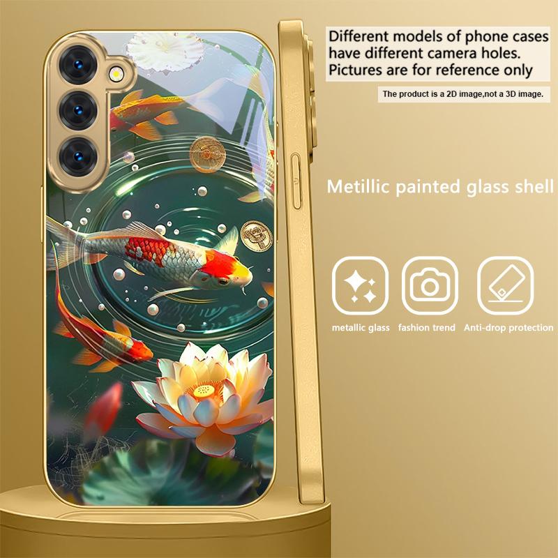 Vibrant Koi Fish In Water For Samsung Galaxy S26 S20 FE 21 22 Ultra 23 Plus 24 Ultra 25Ultra S21+ 22Plus Golden Glass Phone Case