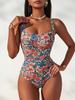 Sexy Floral Print Strap Slim Waist Backless Bikini Swimsuit For Summer Beach
