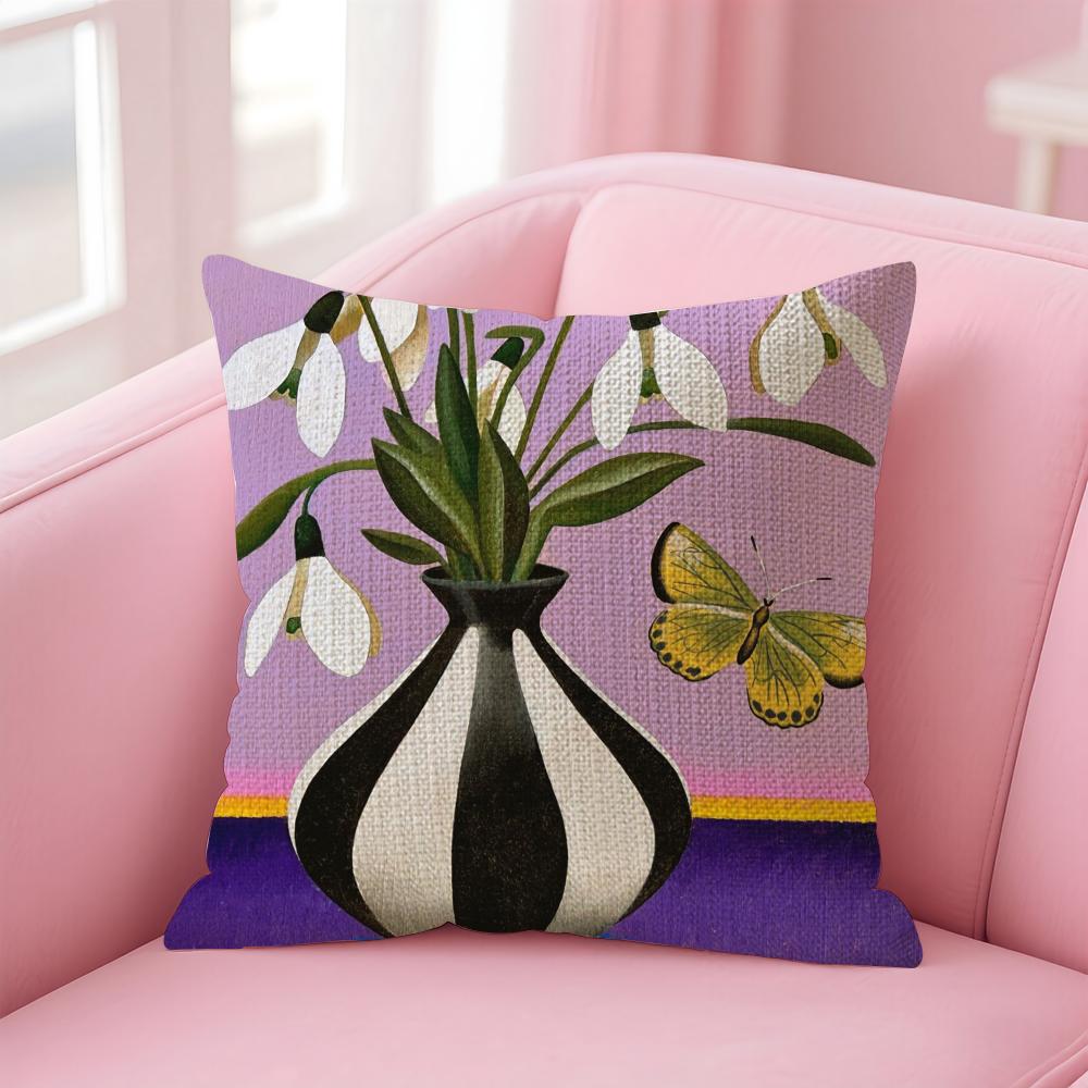 Artistic Potted Plants Cushion Cover Natural Linen Pillow Case DoubleSided Print Decorative Sofa Pillowcase Home Decor Gift
