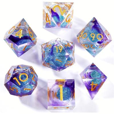 DND-Würfel aus Flüssigkern-Treibsandharz, scharfkantiges Dungeons-and-Dragons-Polyeder-Spielwürfelset für Rollenspiele, RPG, Explorer, magische Geschenke