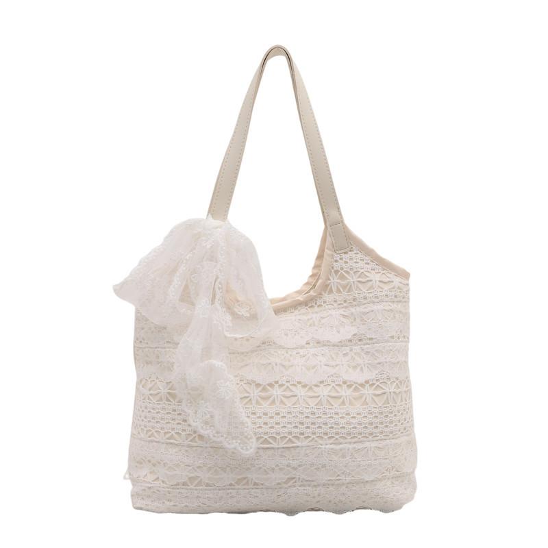 Silk scarf versatile temperament fashion tote bag women's lace summer foreign style commuting new solid color simple shoulder bag