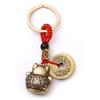 Lucky Cat Five Emperors Money Keychain Feng Shui Coins Solid Lucky Car Key Rings
