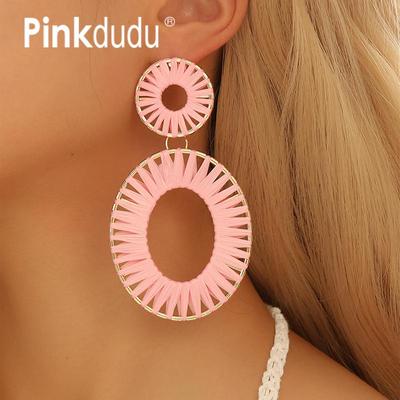 BOHO Woven Raffia Geometric Earrings Fashion Temperament Trendy Alloy Earrings Jewelry Accessory For Women PD1725