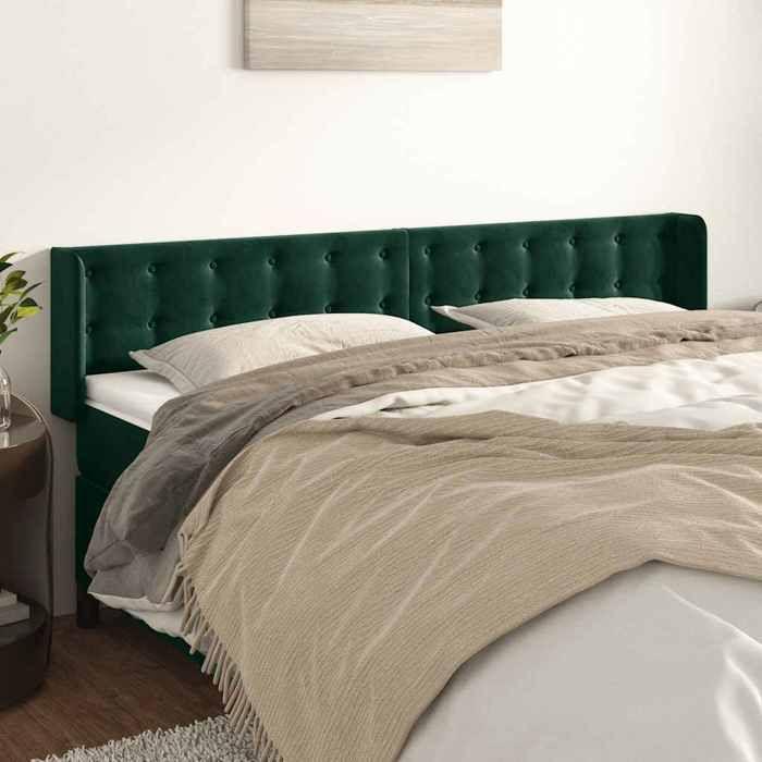 Tête de lit - Avec oreilles - Vert foncé - Velours - 203 x 16 x 78/88 cm