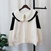 Doll collar design sense contrasting color knitted double-sided tweed jacket autumn and winter new loose and thin sweater cardigan women