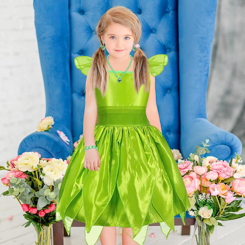 TUAHOUS Kinder Prinzessinnenkleid, Cosplay Els Tinkerbell Kleid, Blumenfee, Schmetterlingsfee Kostüm, Kinderkostüm für Mädchen, Geburtstag, Halloween,