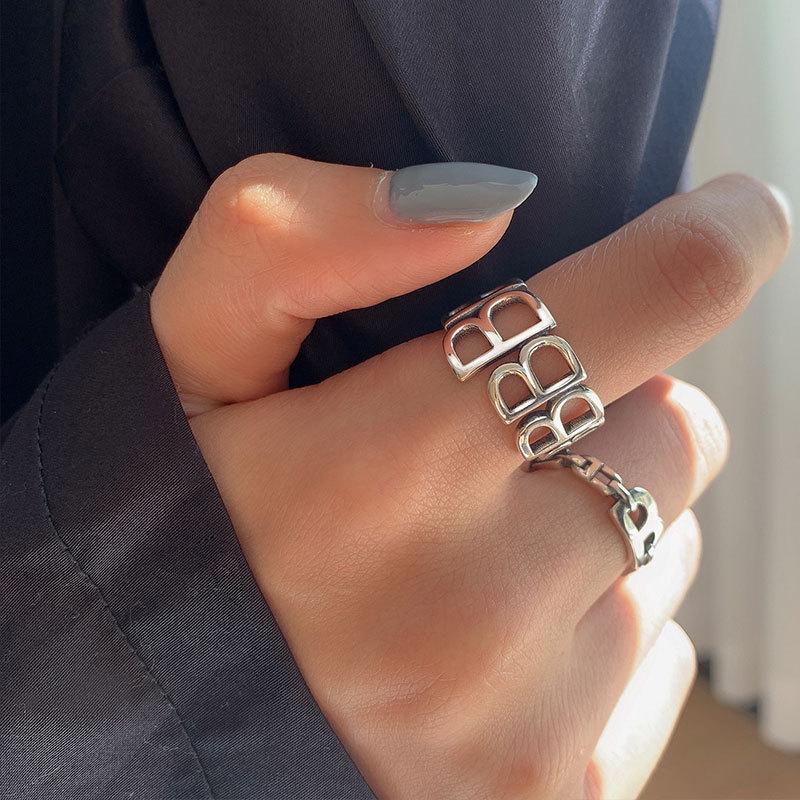 European American S925 Retro 'B' Letter Index Finger Ring - Women's Cold Style Tail Ring