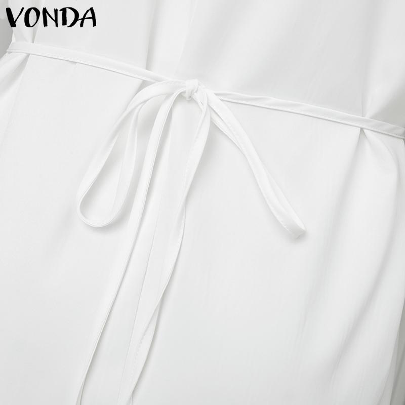 VONDA Summer Women V Neck Half Sleeve Floral Print Back Lace-up Casual Long Dress