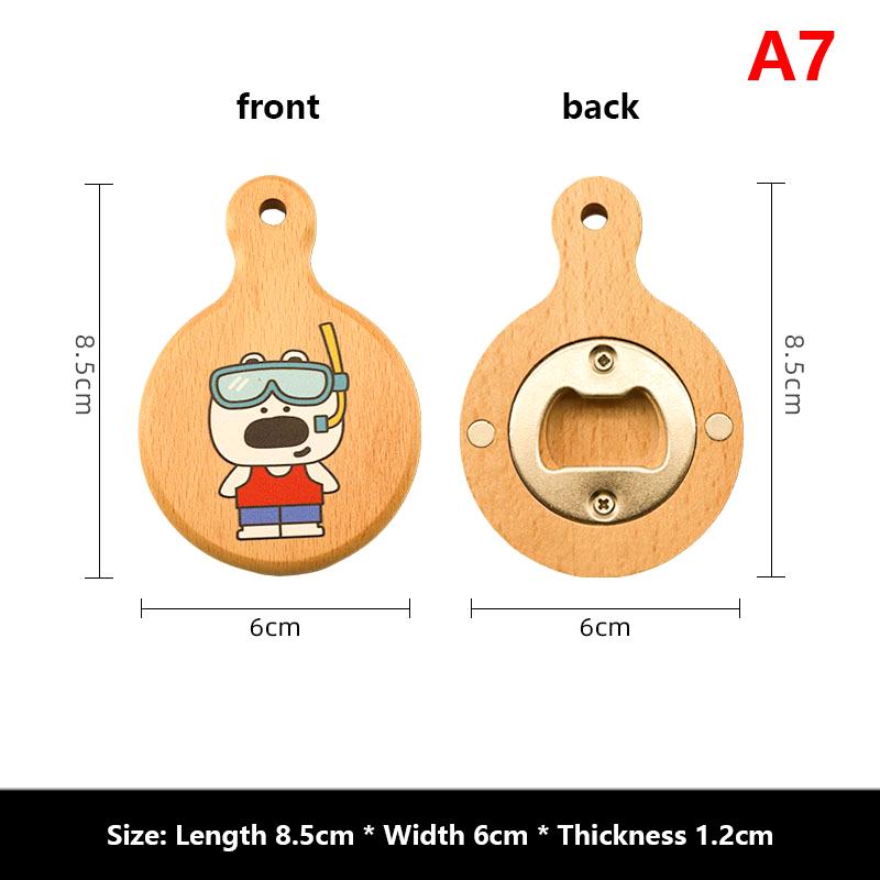 Cartoon Magnetic Bottle Opener Wooden Beer Fridge Magnetic Sticker Cute Mini Pizza Pan Bottle Opener