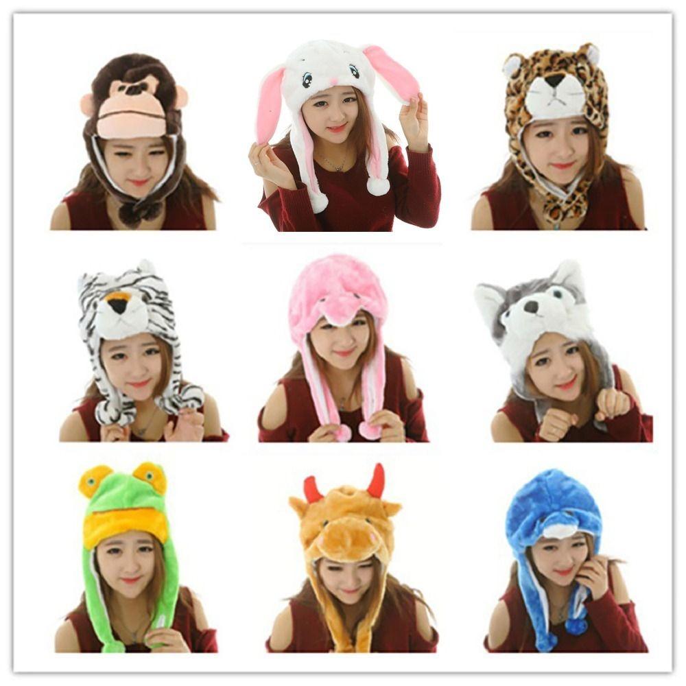 Cartoon Plush Moving Hat Neck Warmer Movable Ears Airbag Cap Earmuff Earflap  Kids Adult Gifts