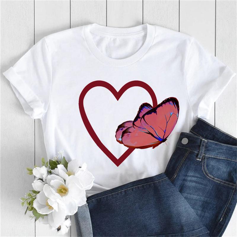 Nové dámské tričko Módní MÁMA Motýl Květinový potisk Tričko Ležérní topy s krátkým rukávem Tričko Dámská trička 90. léta Dámské tričko