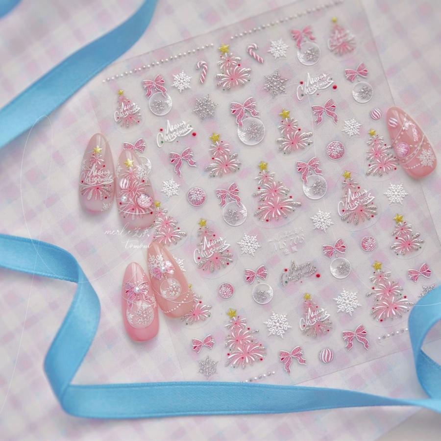 Cute Animals Bear Dog Cake Sweet Cherry Grid Bowknot Star Line Fruit Relief Self Adhesive Nail Art Stickers 5D Manicure Decals