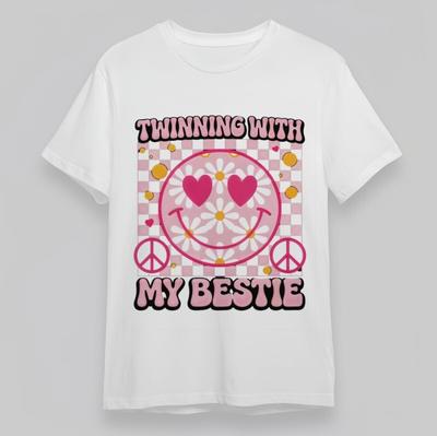 Women's Classic T-Shirt Twinning Hearts With Bestie Graphic Plus Size Cotton Tee