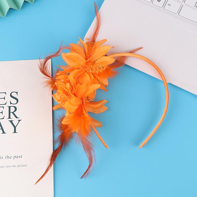 1Pcs Women Fascinator Hat Headband Flower Feather Mesh Yarn Cocktail Party Wedding Hair Accessories Head Decoration