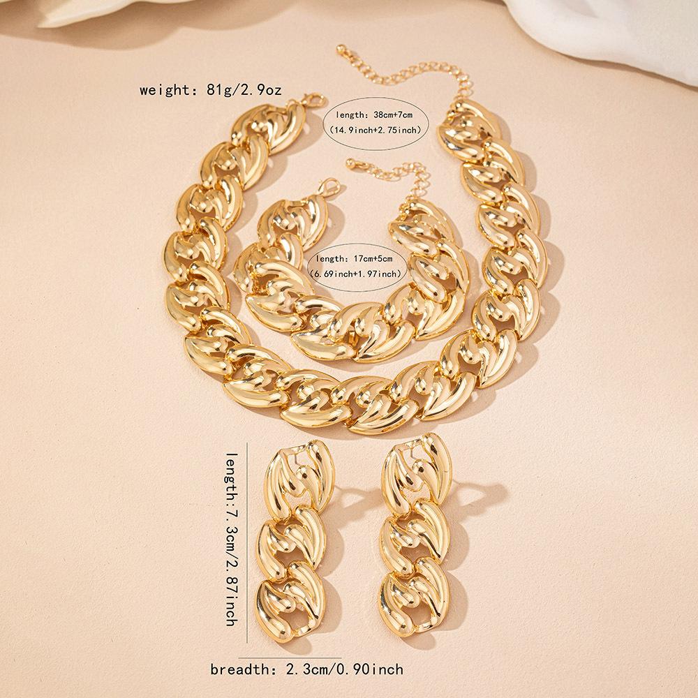 3PCS Zircon Set for Women Gold Copper Color Big Cuban Chains Bracelet Necklace Fashion Chunky Chain Collares Earring Gifts
