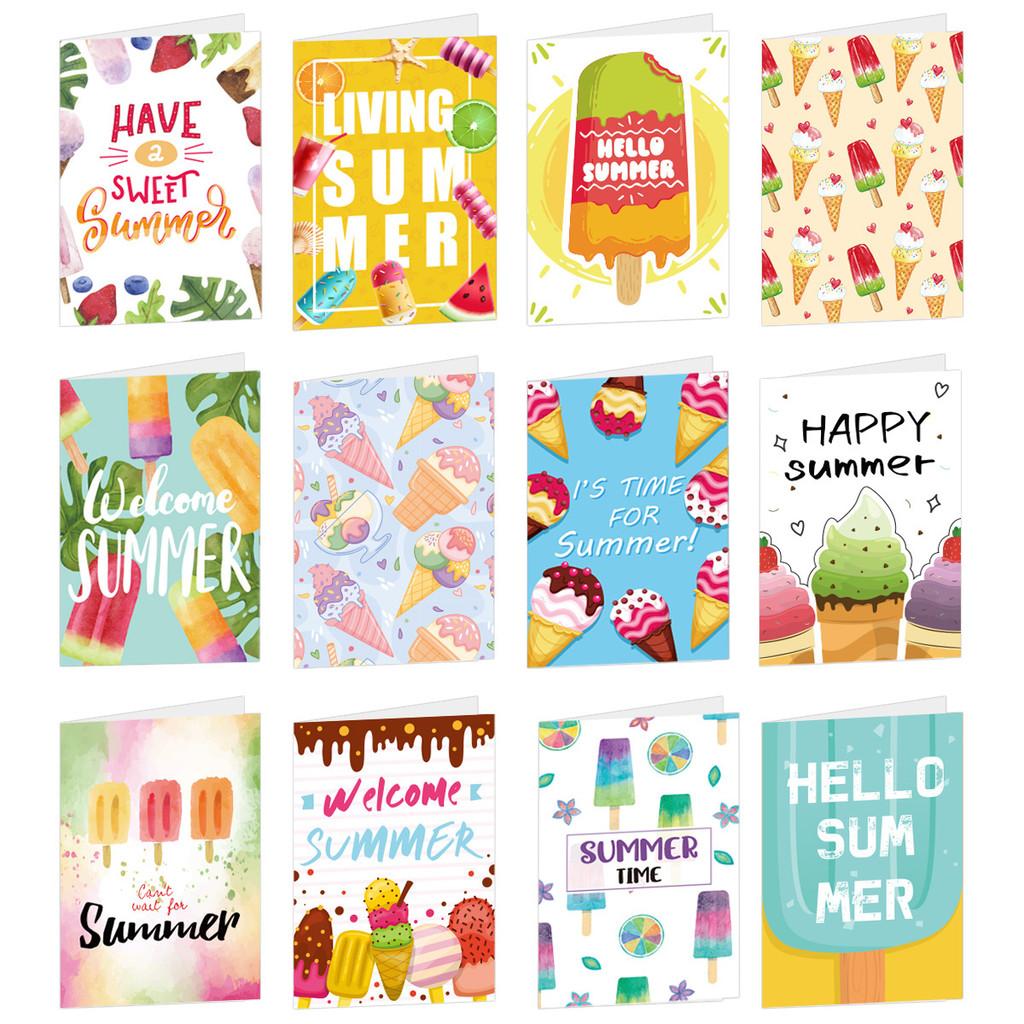 Summer Themed Colorful Ice Cream Pattern Greeting Card Envelope Set Sticker