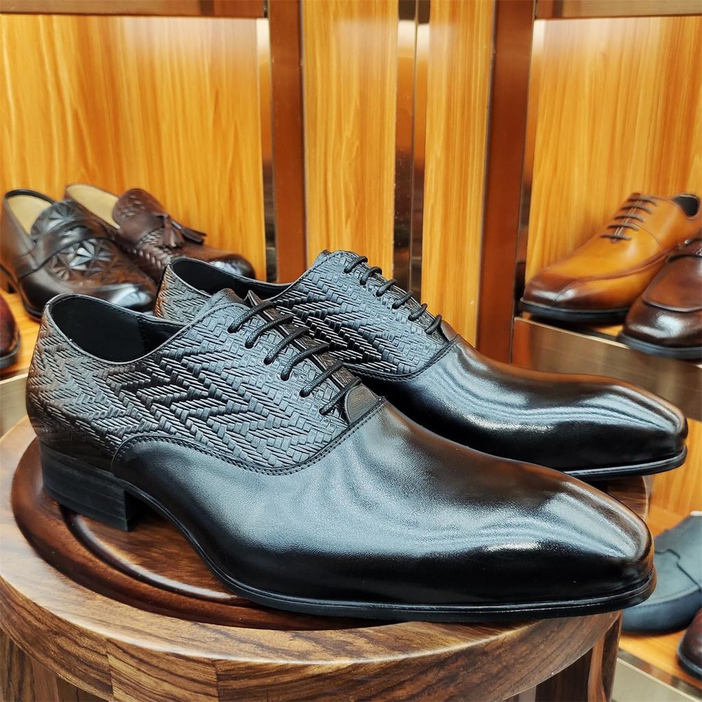 Fashion Prince Men's Classic Modern Formal Oxford Shoes Wingtip Lace up Dress Handmade Black Genuine Leather Italian Style