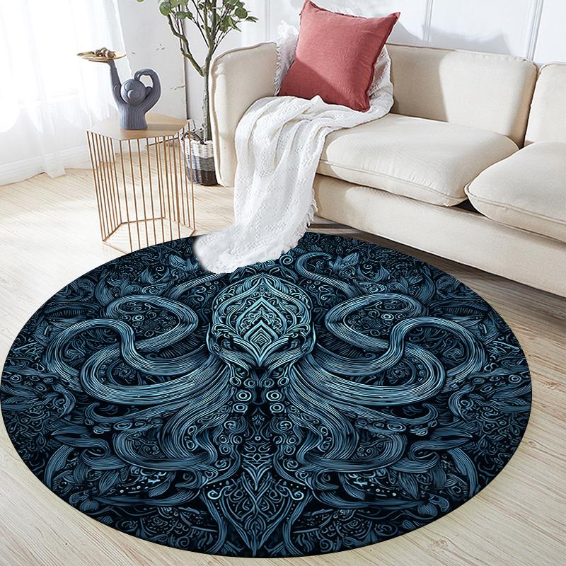 Oktopus,Runder Teppich,Teppich für Wohnzimmer Schlafzimmer Sofa Spielzimmer Dekor,Rutschfeste Fußmatte