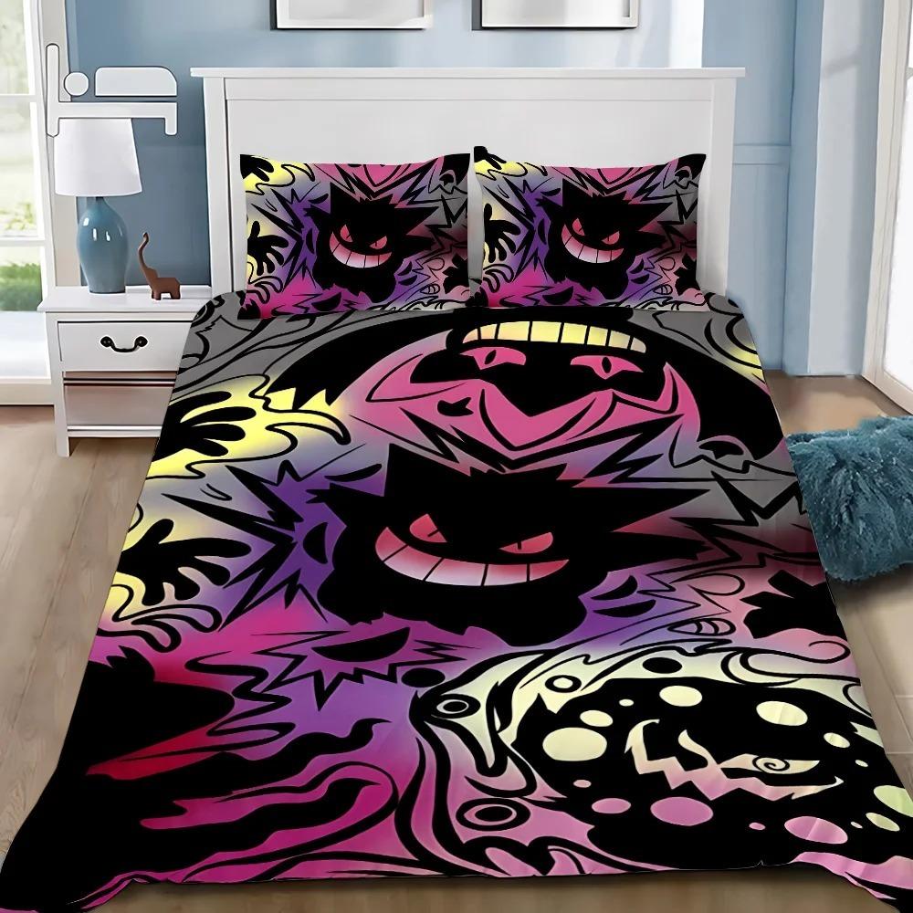 Kreslené Roztomilé Zlé Pok é mon Mikrovláknové Ložní Soupravy, Dětský Narozeninový Dárek se Zipem Pokojová Dekorace pro Náctileté Dospělé Povlečení na Přikrývku