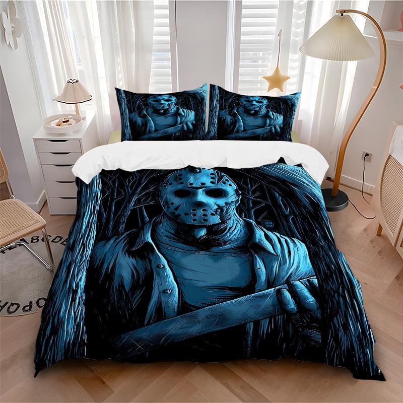 3pcs Horror Mask Chainsaw Duvet Cover Set, 1 Duvet Cover + 2 Pillowcases (No Insert), High-Definition Print, Home & Dorm Set yy251208025