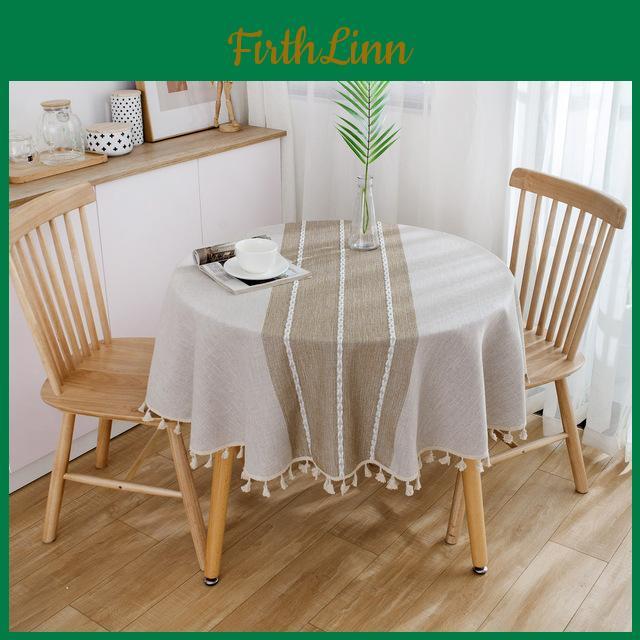 Linen Stripe Jacquard Japanese Cotton Round Tablecloth Tassel Tablecloth Able Tea Round Table Map Table Cover Dining Room
