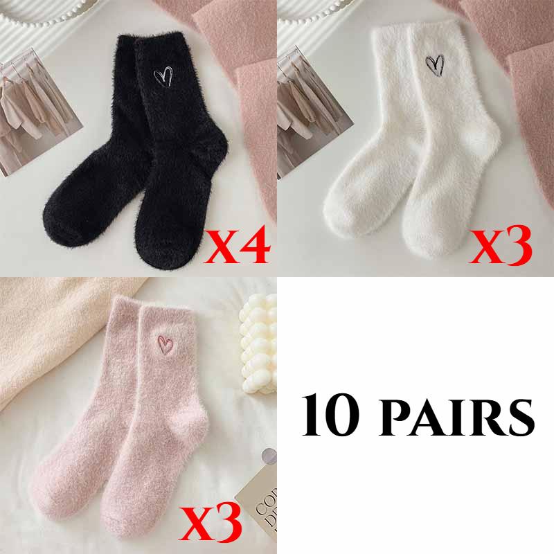 

Женские осенне-зимние утолщенные теплые носки из норкового бархата с ворсом, однотонные вышитые домашние носки-сапожки 10 pairs