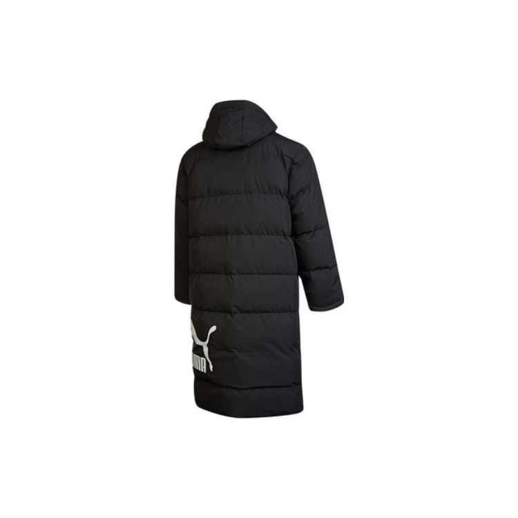 Puma Logo Print Solid Color Double Breasted Hooded Down Jacket Unisex Jackets Black 539730-01