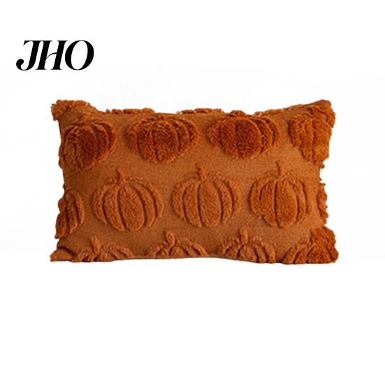 Super Soft Velvet Pillow Covers Pumpkin Pattern Pillowcase Solid Color Hide Zipper Wool Fabric Case Halloween Cushion Cover Home Decor Back
