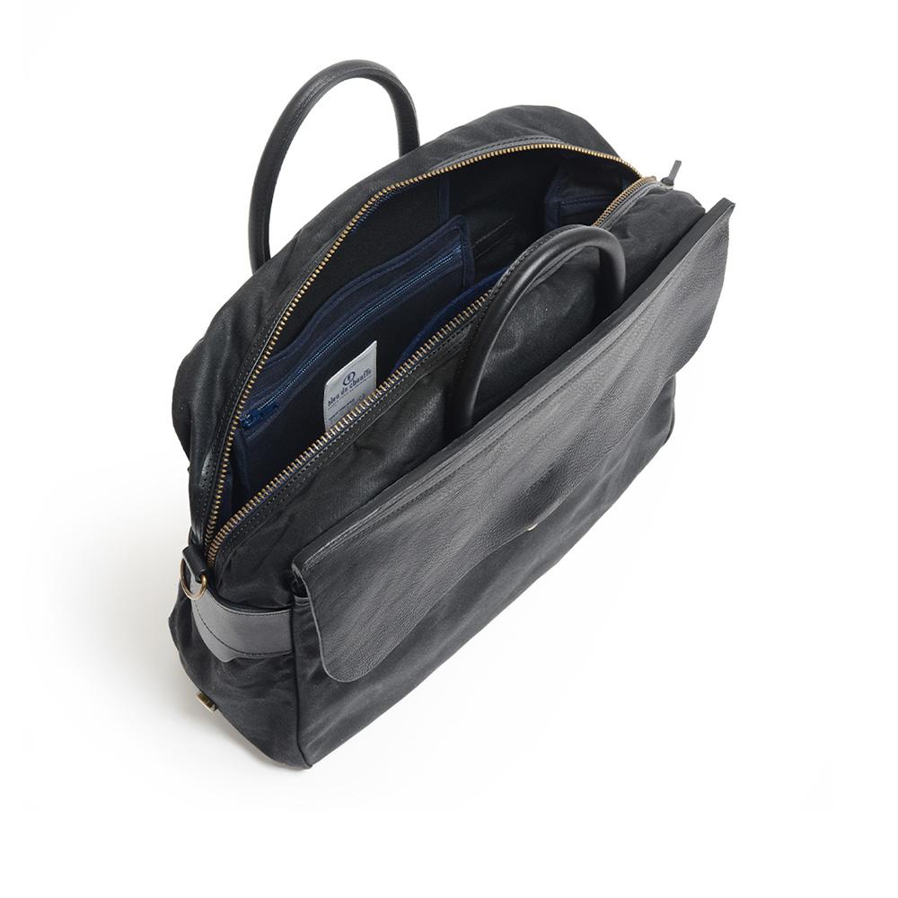 Bleudechauffe Zepho Solo Briefcase Waxed Canvas - Noir Black