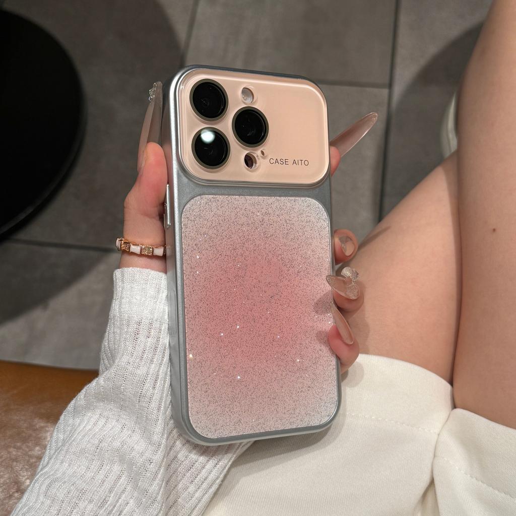 Glitter Large Window Gradient Case for For Iphone 17 16 1 Pro Max 14 13 Camera Protector Bling Colorful Shockproof Cover