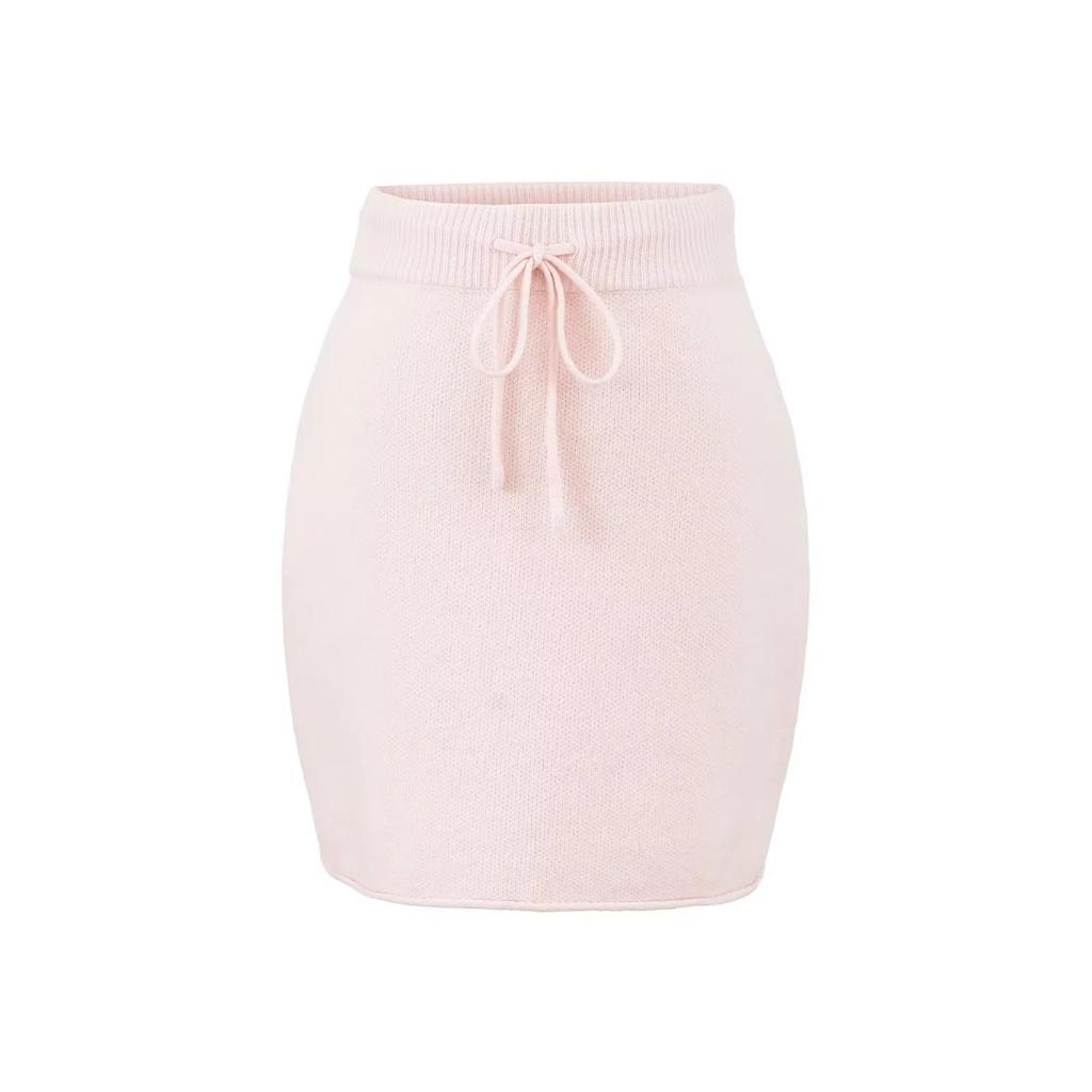 2025 Autumn/Winter High-Waisted Knit Ribbed Bodycon A-Line Skirt with Tie-Up Detail