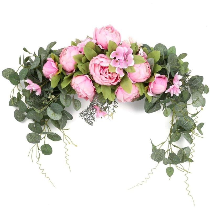 2 Fiori Artificiali Per Arco Nuziale – Composizione Di Rose, Peonie E Eucalipto, 65 Cm E 60 Cm, Ghirlande Fai Da Te Per Cerimonie, Decorazioni Per Giardino E Festa