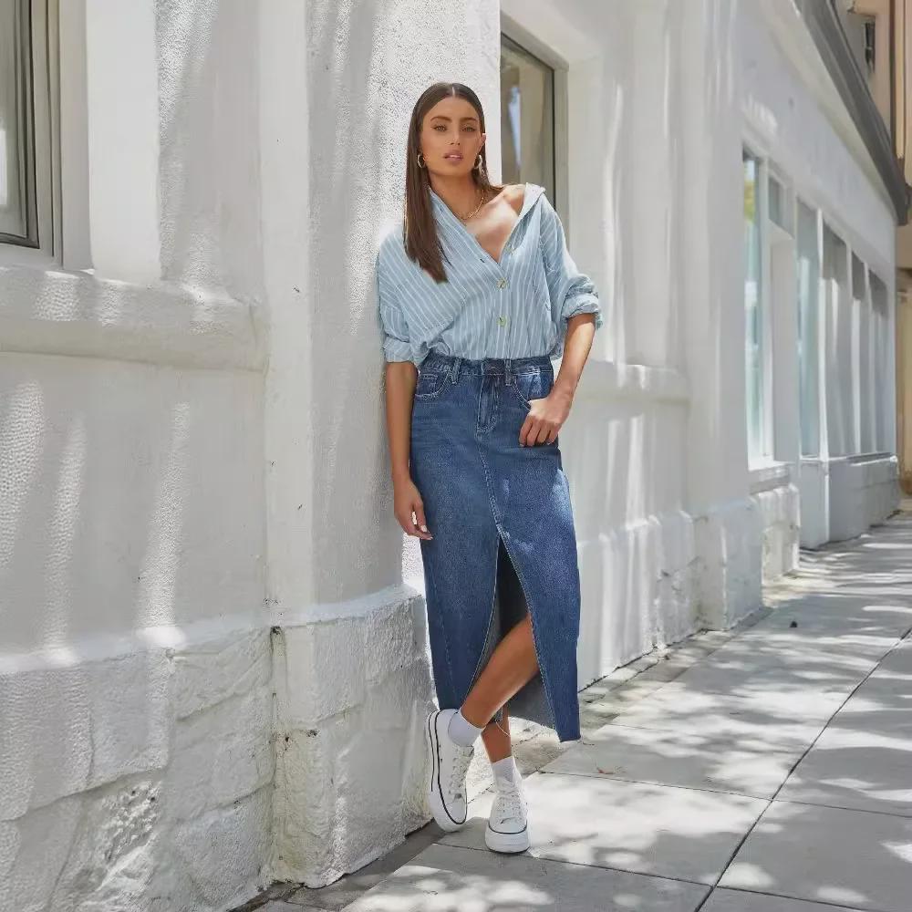 New Retro A-line Denim Skirt: Spring/Summer Wash, American Style, Mid-Length Waist