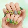 Elegant Press On Nail Green Base Short Square Style Featuring Shining Rainbow And Shamrock Accents