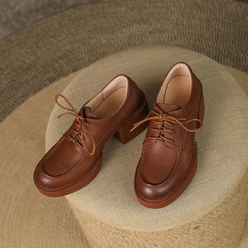 Vintage Echtleder Plateau Schuhe für Damen Mode 2024 Frühling/Herbst Neu Klobige Absätze Pumps Nachtclub Basic Schuhe Frau