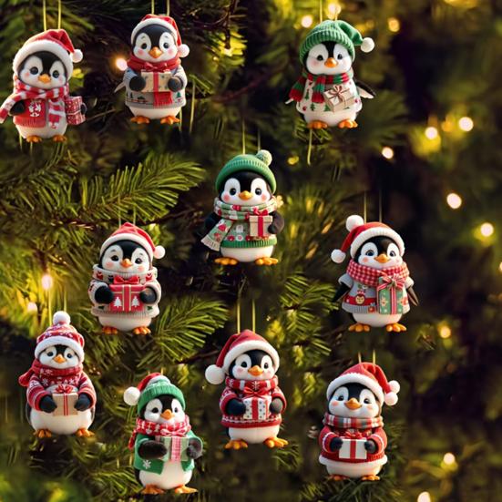 Yousheng Wooden Christmas Ornament 2D Santa Claus On Hot Air Balloon/Riding Bicycle/Penguin/Elf Hanging Ornaments for Xmas Tree Holiday Party Decor