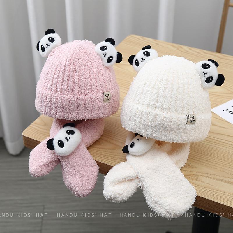 Red panda baby hat scarf integrated two-piece set autumn and winter baby boy and girl winter warm plush hat