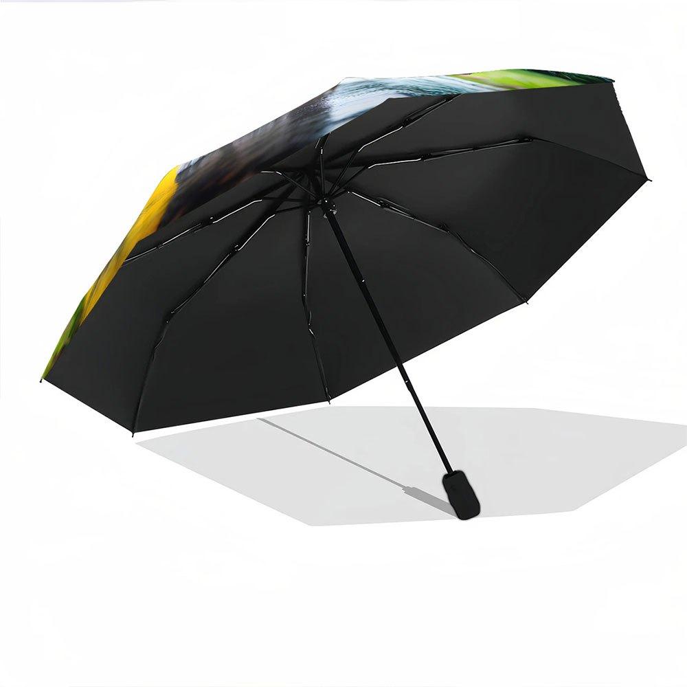 Automatic Folding Umbrella with Cute Gray Kitten & Colorful Umbrella Design - Portable Collapsible 8-Rib Durable Canopy, Auto