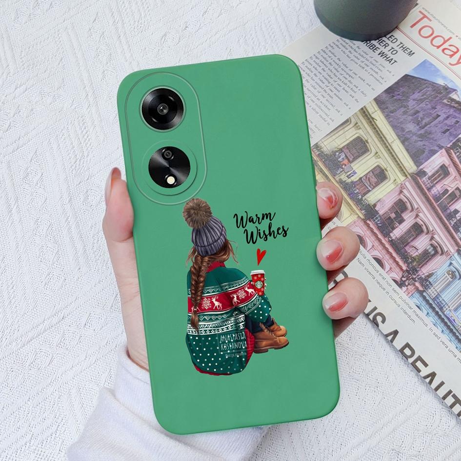 Casing For Oppo A35 A11 A1K A7 A15 A55 A1 A52 Phone Cover Elegant Sweet Girl Pattern Liquid Silicone Anti Slip Protective Advanced Shell For Oppo Capa