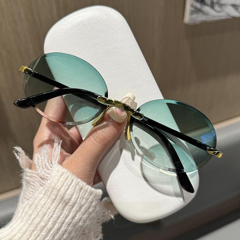 Non-polarizd Rimless Oval Women Sunglasses Vintage Punk Sun Glasses Trendy Frameless Shades