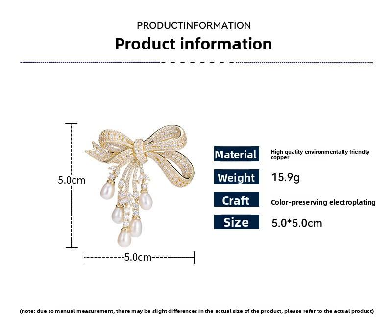 Luxury Heavy Duty Bow Lapel Pin High End Design Natural Freshwater Pearl Versatile Coat Fashion Ornament