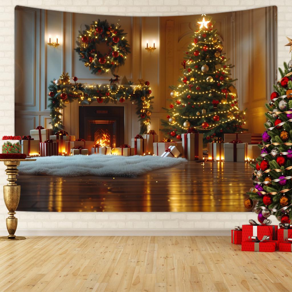 1pc Christmas Tapestry, Christmas Tree Fireplace, Warm, Beautiful, Romantic Christmas Decoration Poster Tapestry