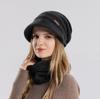 Conjunto de gorros cálidos, bufanda y gorro de invierno, gorro de punto cálido con protección contra el frío de terciopelo, conjunto de gorros de punto para mujer